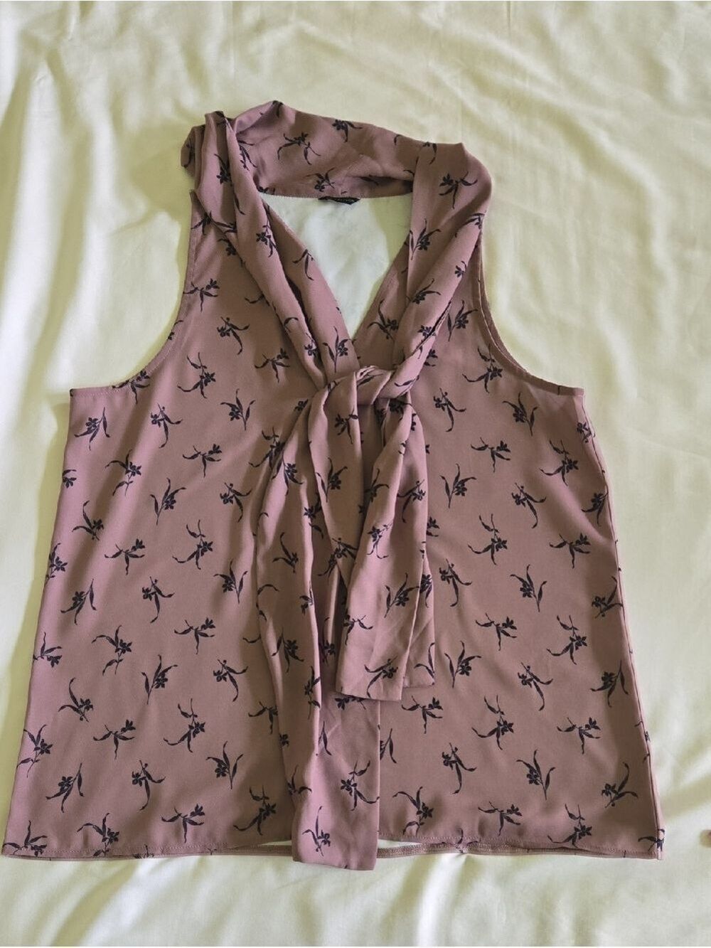 Ann Taylor Floral Tie-Neck Sleeveless Blouse